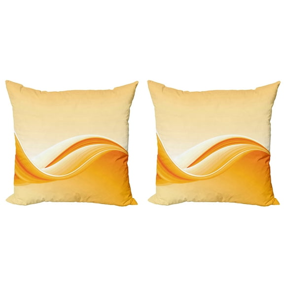 Ambesonne Abstract Throw Pillow Cover 2 Pack, Vibrant Waved Line, 24", Orange Yellow