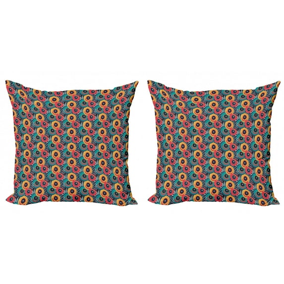 Abstract Throw Pillow Cushion Cover Pack of 2, Vibrant Color Jumbling Uneven Design Pieces as Doodled Circles Spots and Curls, Zippered Double-Side Digital Print, 4 Sizes, Multicolor, by Ambesonne