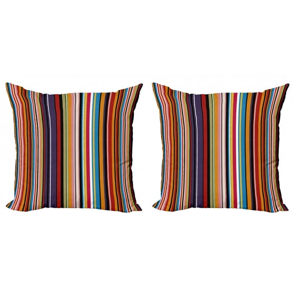 Ambesonne Abstract Throw Pillow Cover 2 Pack, Vibrant Colors Striped, 24", Multicolor