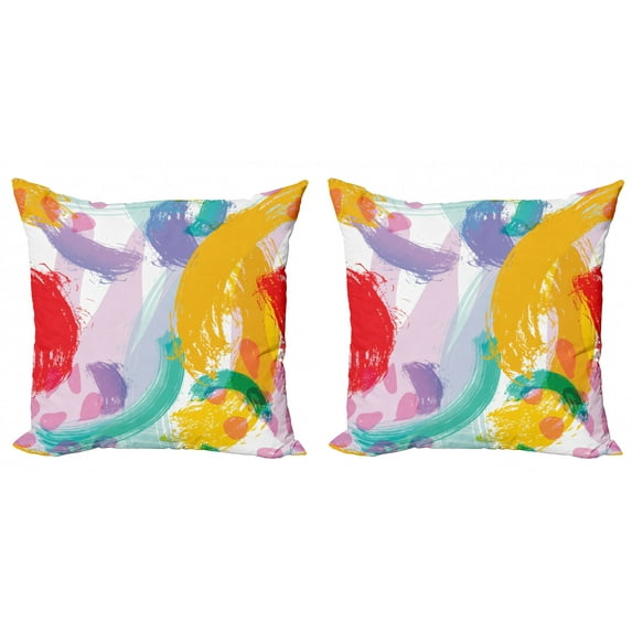 Abstract Throw Pillow Cushion Cover Pack of 2, Watercolor Style Brush Strokes Pattern Curved Stripes Hand Drawn Illustration, Zippered Double-Side Digital Print, 4 Sizes, Multicolor, by Ambesonne