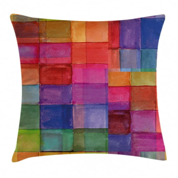Abstract Throw Pillow Cushion Cover, Rainbow Colored Geometric Square Shaped with Blurry Hazy Effects Watercolor Design, Decorative Square Accent Pillow Case, 24 X 24 Inches, Multicolor, by Ambesonne