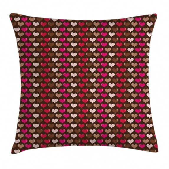 Abstract Throw Pillow Cushion Cover, Romantic Heart Shapes Vibrant Love Valentines Girls Graphic, Decorative Square Accent Pillow Case, 24 X 24 Inches, Magenta Light Brown Dark Coral, by Ambesonne