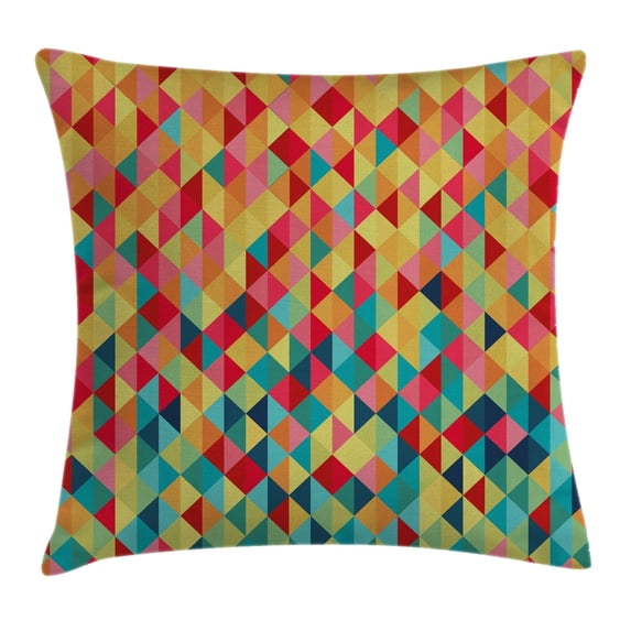 Abstract Throw Pillow Cushion Cover, Triangle Formed Fractal Geometric Figures with Aztec Culture Effects Western Print, Decorative Square Accent Pillow Case, 16 X 16 Inches, Multicolor, by Ambesonne