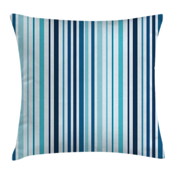 Abstract Throw Pillow Cushion Cover, Vertical Striped Pastel Toned Color Bands Lines Background Nautical Design, Decorative Square Accent Pillow Case, 18 X 18 Inches, Sky and Dark Blue, by Ambesonne