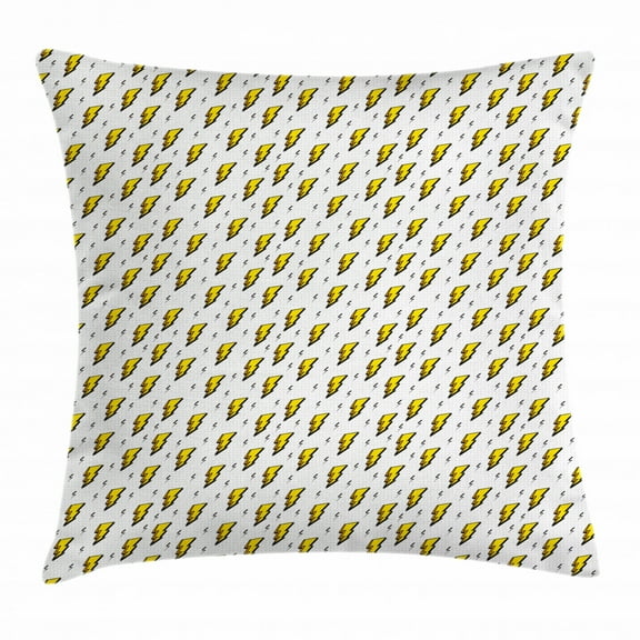 Abstract Throw Pillow Cushion Cover, Vintage Eighties Thunder Bolts on Notebook Page Background Funky Retro, Decorative Square Accent Pillow Case, 20 X 20 Inches, Yellow Black White, by Ambesonne