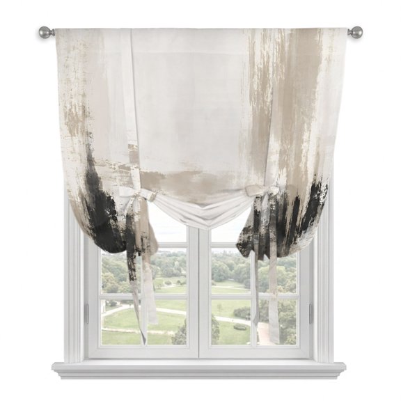 Abstract Tie Up Balloon Window Curtain 34W x 45L Inch, Black Gray Scraped Pigment Plaster Builds Boho Industrial Rod Pocket Adjustable Tie Up Curtains Small Kitchen Sink Curtains for Cafe Bedroom