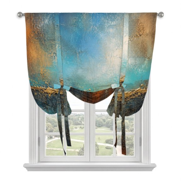Abstract Tie Up Balloon Window Curtain 42W x 45L Inch, Blue Gray Textured Landscape Industrial Boho Rustic Rod Pocket Adjustable Tie Up Curtains Small Kitchen Sink Curtains for Cafe Bedroom