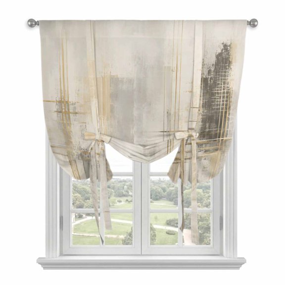 Abstract Tie Up Balloon Window Curtain 52W x 63L Inch, Industrial Gold Black Scratches Textured Blocks Rod Pocket Adjustable Tie Up Curtains Small Kitchen Sink Curtains for Cafe Bedroom
