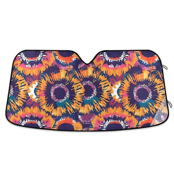 Abstract Tie Dye Circle Car Windshield Sun Shade Foldable Car Front Window Visor Heat and UV Protection 53x23.5