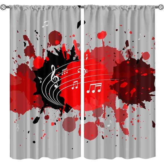 Abstract Tie-Dye Design Curtains for Bedroom Living Room, Music Staff Beautiful Melody Rod Pocket Room Darkening Curtains, Room Darkening Curtains for Living Room Bedroom Kid Room-W42xL63in