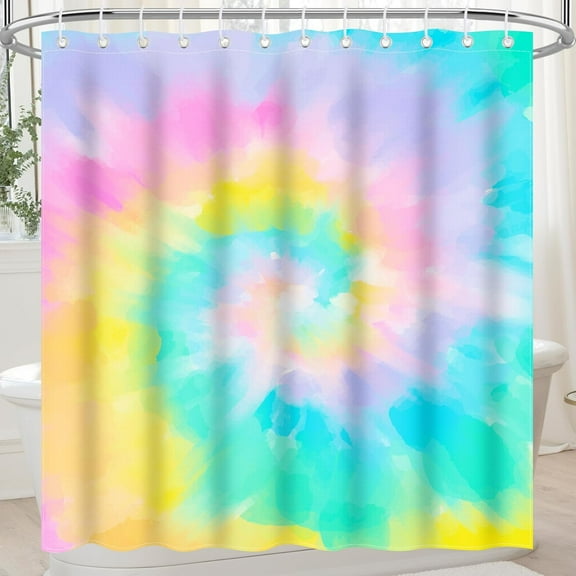 Abstract Tie Dye Rainbow Retro Preppy Aesthetic Shower Curtain Cute Colorful Waterproof Fabric Set Fun and Unique Decor for Any Bathroom Includes Hooks (72"x72)