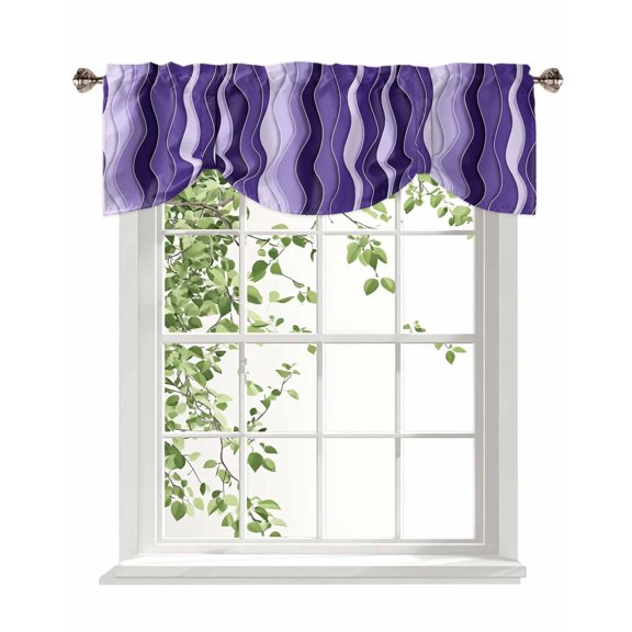 Abstract Tie Up Valances Curtain, Adjustable Kitchen Purple Gradient Waves Beach Lines Valances for Windows Decor, Rod Pocket Short Curtains Set for Bedroom/Bathroom, 42"x12"