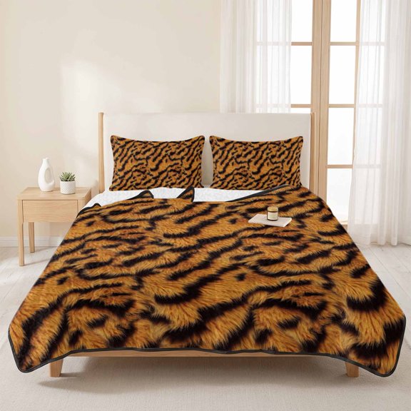 Abstract Tiger Modern Stripe 3 Pieces Quilt Set,1 Quilt with 2 Shams,Pattern Print Bedspread Soft Lightweight Bedding Coverlet Comforter Set for All Season 96"x106"