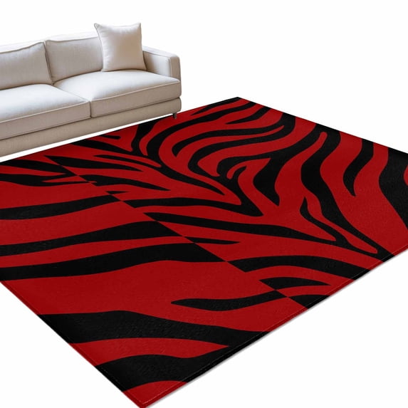Abstract Tiger Print 8x10ft Non Slip Area Rug Red Black Animal Fur ...