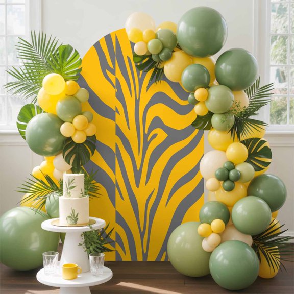 Abstract Tiger Print Arch Backdrop Cover, 4FT, Yellow Grey Animal Fur Texture Modern Art Spandex Arch Covers Double-Sided Backdrop for Wedding Birthday Party Photo Background Decoration