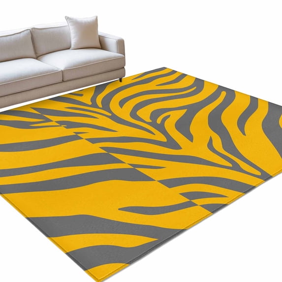 Abstract Tiger Print Area Rug, Yellow Grey Animal Fur Texture Modern ...