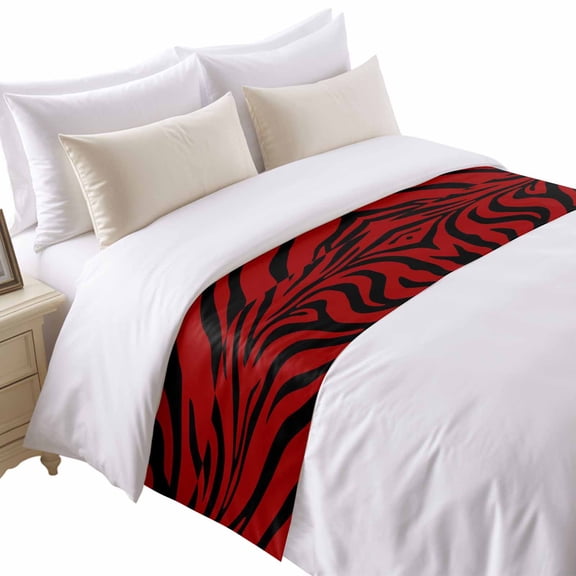 Abstract Tiger Print Bed Runner for Twin Size Bed, Red Black Animal Fur Texture Modern Art Soft Bedding Scarf Bedding Protector Slipcover Sofa Throw for Bedroom Hotel Guesthouse