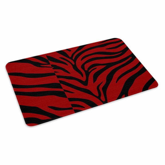 Abstract Tiger Print Doormat Red Black Animal Fur Texture Modern Art Non Slip Low Profile Rubber Door Mat Washable Absorbent Indoor Front Door Mat Entryway Rug Entrance Carpet 24x36 Inch