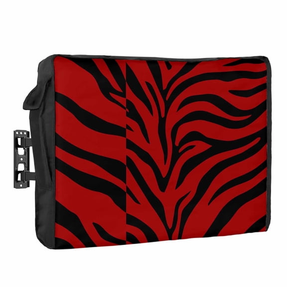 Abstract Tiger Print Outdoor TV Cover Red Black Animal Fur Texture Modern Art Waterproof Weatherproof TV Screen Protector with Remote Control Pocket for 52 to 55 Inch Television Outside