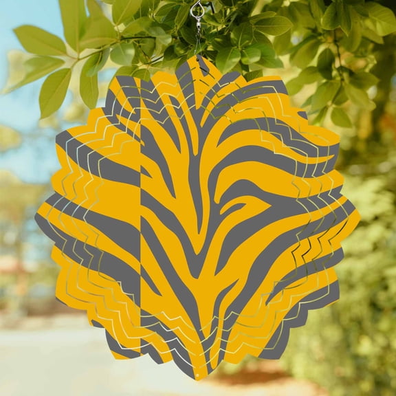 Abstract Tiger Print Wind Spinner for Garden Yard 8In, Yellow Grey Animal Fur Texture Modern Art 3D Stainless Steel Kinetic Hanging Wind Spinners Rustproof Outdoor Decor for Lawn Patio Home