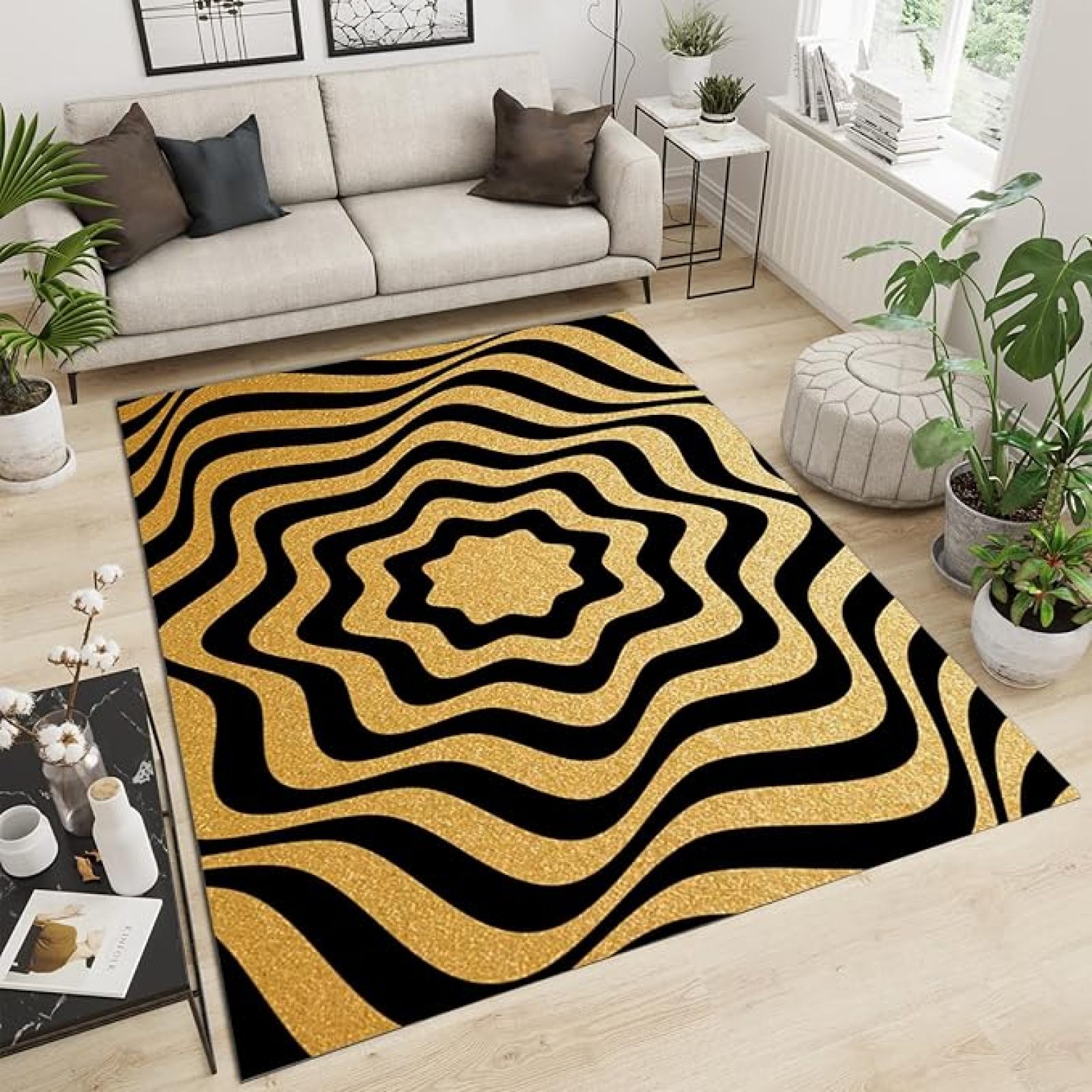 Abstract Tiger Skin Swirl Area Rug, Optical Illusion Non Slip Noise ...