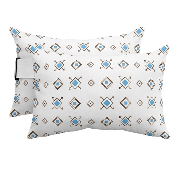 Abstract Tile Motifs Outdoor Pillows for Chaise Lounge Chair Beach Headrest Pillow Set of 2 Waterproof Lumbar Pillows with Insert&Strap Light Blue Gray Minimalist Dotted Grid Pool Pillow 12"x20"