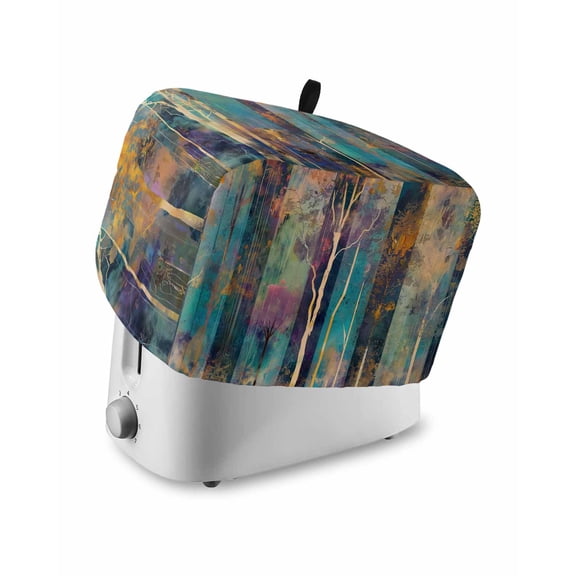 Abstract Toaster Cover 4 Slice, Plant Trees Forest Oil Painting Bread Maker Cover Toaster Dust Cover with Pockets, Dust-Proof Cover for Kitchen Small Appliance 12x11x8in