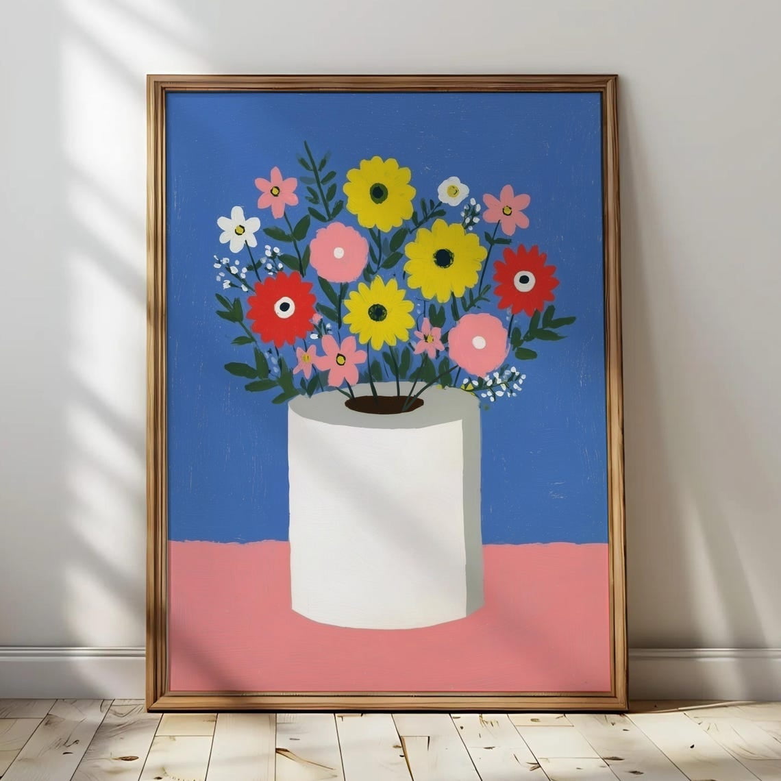 Abstract Toilet Paper Floral Print, Bathroom Minimalist Folk Wall Art ...
