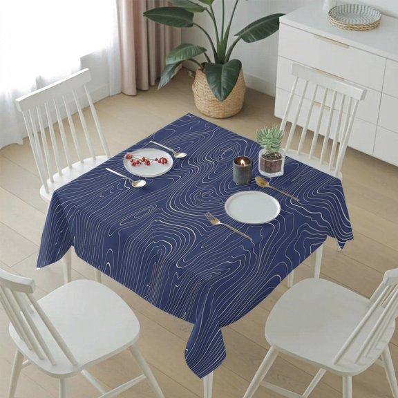 Abstract Topographic Lines Grid Table Cloth 54x54in, Waterproof Square Tablecloth Wipeable Tablecloths Geometric Art on Dark Blue Table Covers for Dining Tables Party Indoor Outdoor