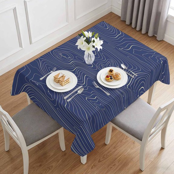 Abstract Topographic Lines Grid Table Cloth 60x84in, Waterproof Rectangle Tablecloth Wipeable Tablecloths Geometric Art on Dark Blue Table Covers for Dining Tables Party Indoor Outdoor