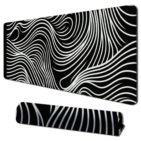 Abstract Topographic Map Black Mouse Pad Big Gaming Mouse Pad XXL Mousepad Large Keyboard Mat with Non-Slip Rubber Base Stitched Edges Mouse Mat Desk Pad for Gaming and Office
