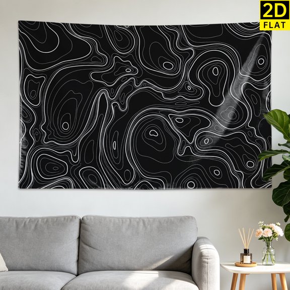 Abstract Topographic Map Contour Lines Wall tapestry, Large size Printed Horizontal Tapestry blanket, Polyester Fabric Wall Hanging for living room, bedroom, Gift for Family and Friends
