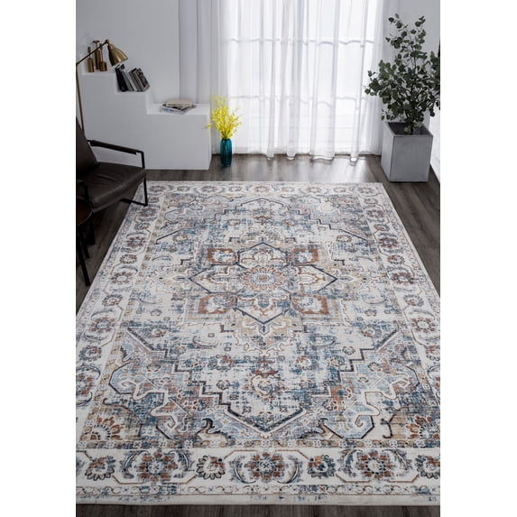 Abstract Traditional Ivory Area Rug 5'6" x 8'6" 6' x 9' Living Room,Bedroom,Entryway