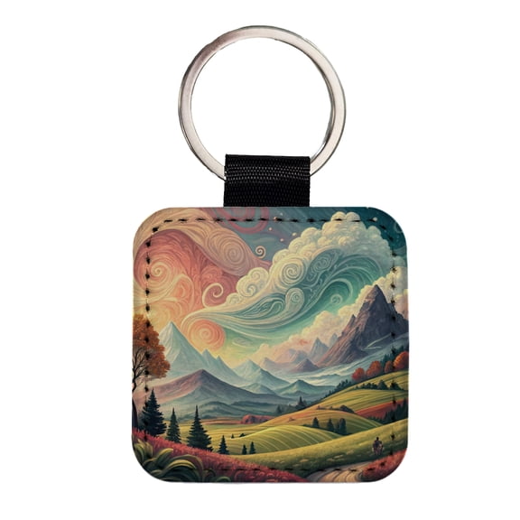 Abstract Tranquil Landscape Faux Leather Square Keychain