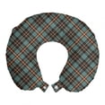 thumbnail image 1 of Abstract Travel Pillow Neck Rest, Classical and Plaid Inspired Layout, Memory Foam Traveling Accessory Airplane and Car, 12", Redbrown Slate Blue, by Ambesonne, 1 of 2