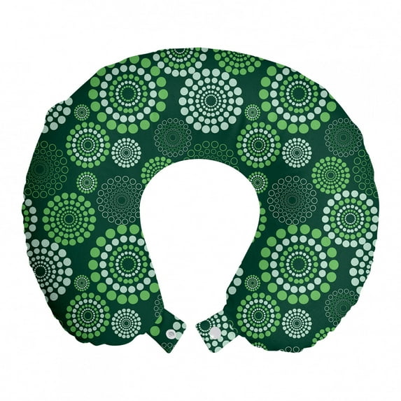 Abstract Travel Pillow Neck Rest, Dotted Pattern with Green Tones Geometric Illustration Modern Art, Memory Foam Traveling Accessory Airplane and Car, 12", Apple Green Pale Green, by Ambesonne