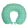 thumbnail image 1 of Abstract Travel Pillow Neck Rest, Repetitive Pattern with Dots and V Shape Motifs Image, Memory Foam Traveling Accessory Airplane and Car, 12", Sea Blue Yellow, by Ambesonne, 1 of 2