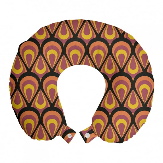 Abstract Travel Pillow Neck Rest, Round Elements Geometric Details, Memory Foam Traveling Accessory Airplane and Car, 12", Multicolor, by Ambesonne