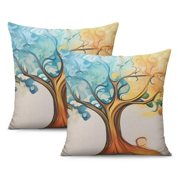Abstract Tree Art Colorful Four Season Tree Throw Pillow Covers 18 X 18 Inch, Set Of 2, Linen Study Sofa Cushion Cover Indoor Living Room Home Decor