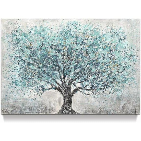 Abstract Tree Canvas Wall Art: Tree Landscape Picture Blue Painting Nature Artwork Modern Gray Prints for Living Room Bedroom Home Office