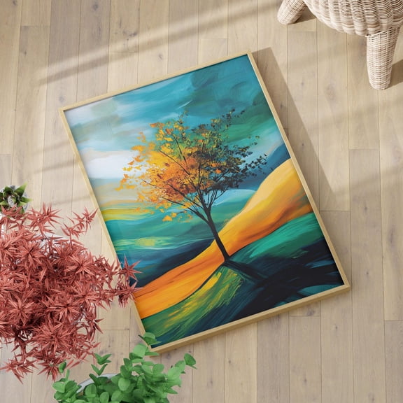 Abstract Tree Colorful Hills Sky Dreamy Impressionist Vibrant Fantasy Art Nature Landscape, Unframed Canvas