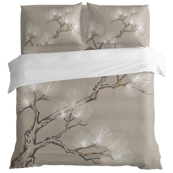 Abstract Tree Ink Lines King Size Bed Set,Oriental Zen Style Bedding for All Seasons,4 Pcs Bed Set with 1 Quiltcover (104"x90"),1 Sheet (108"x98"),2 Pillowcases (20"x36")