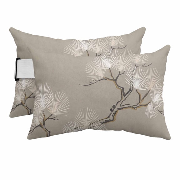 Abstract Tree Ink Lines Outdoor Pillow for Chaise Lounge Chair,Oriental Zen Style Waterproof Headrest Lumbar Pillows with Insert&Elastic Strap for Patio Pool Garden Chairs Decor,2 Pack