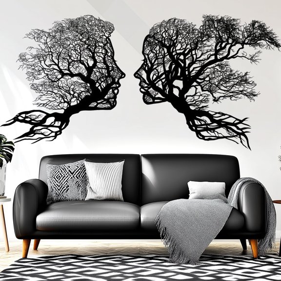 Abstract Tree of Life Wall Decals Peel and Stick, Man Woman Face Wall Stickers, Removable Vinyl Home Decor Art Wallpaper for Bedroom Living Room Classroom Office
