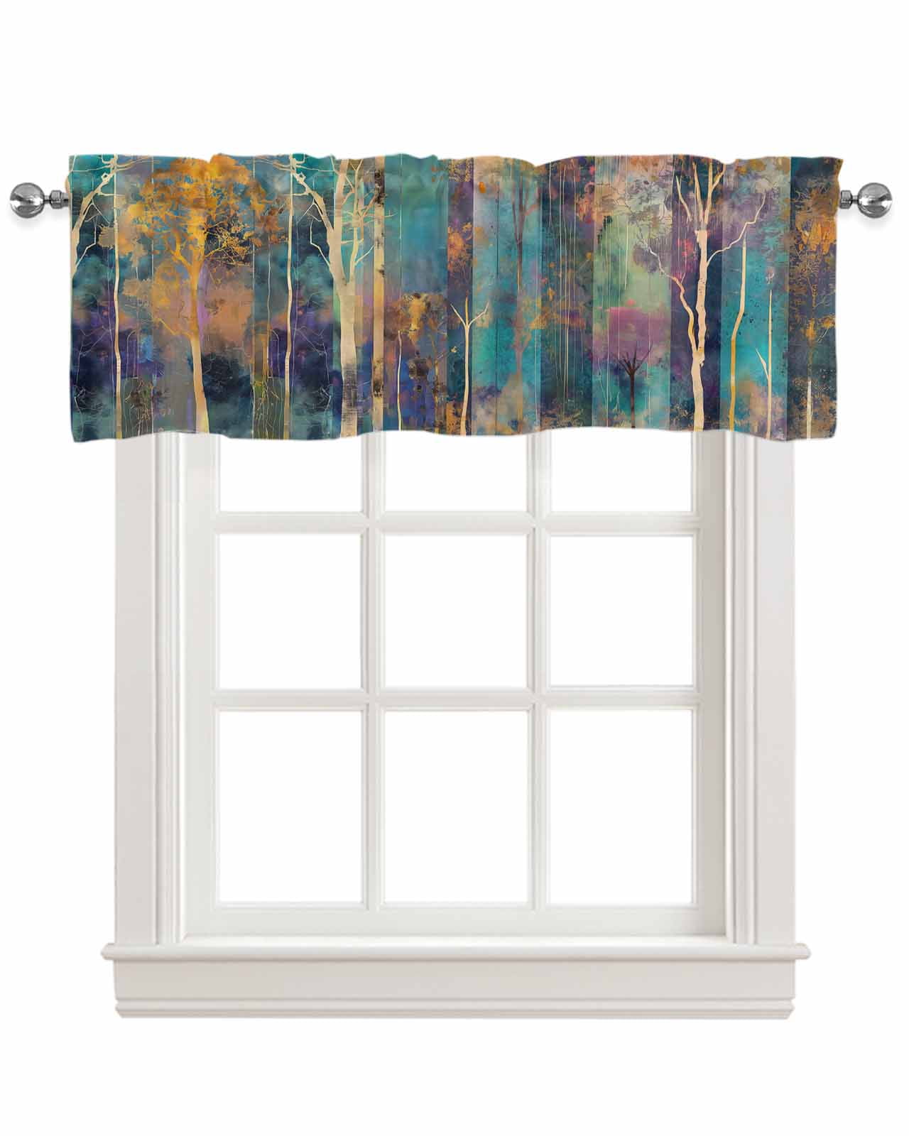 Abstract Tree Linen Curtain Valance for Bedroom/Bathroom/Kitchen/Office/Living/Dining Room Window,Contemporary Graffiti Painting Art Sunset Rod Pocket Topper Decorative Cafe Drapes Panel 54"x18"
