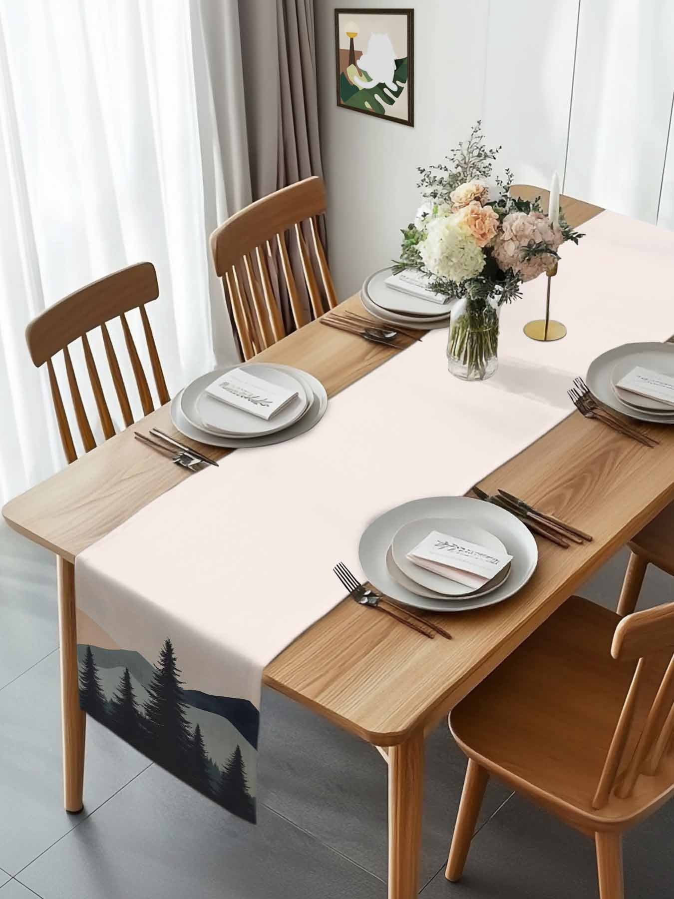 Abstract Tree Mountain Silhouette Table Runner 90 Inches Long, Modern Forest Peaks Landscape Table Runners Tabletop Scarf Kitchen Dining Tables Decoration for Home Party Indoor Outdoor