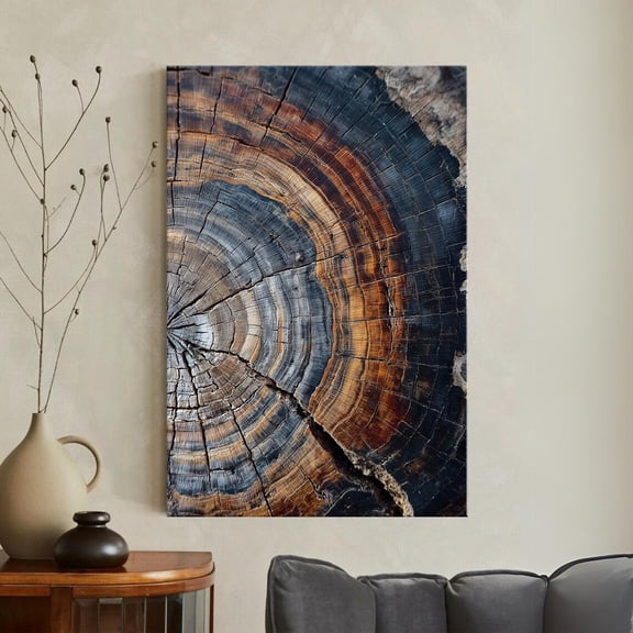 Abstract Tree Ring Rustic Wood Slice Wall Art Nature Inspired Home Decor Earthy Texture, Stretched Canvas 8x10in