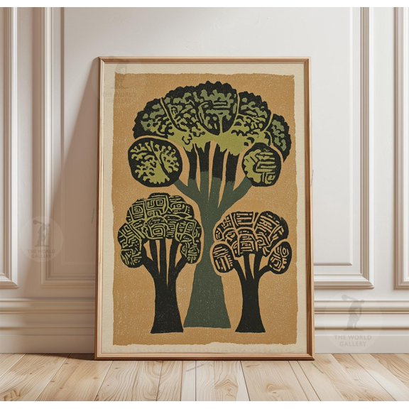 Abstract Tree Roots Composition Linocut Style Paper Poster