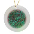 thumbnail image 1 of Abstract Tree Roots In Hues Of Teal And Mint Green On Coffee Brown Damask Background, Circle Porcelain Ornament, 1 of 7
