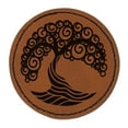 thumbnail image 1 of Abstract Tree of Life 2.5" Faux Leather Round Engraved Iron-On Patch - Brown, 1 of 6